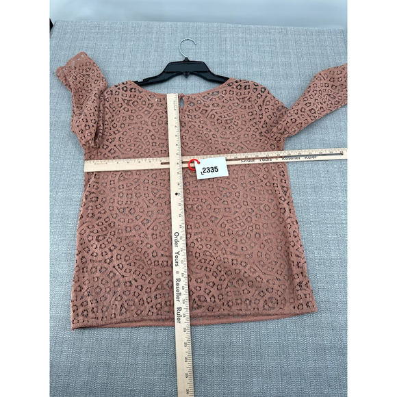 The Loft Shirt Womens Medium Lace Blouse Pink Crochet Pullover Geometric Pattern - Picture 5 of 8